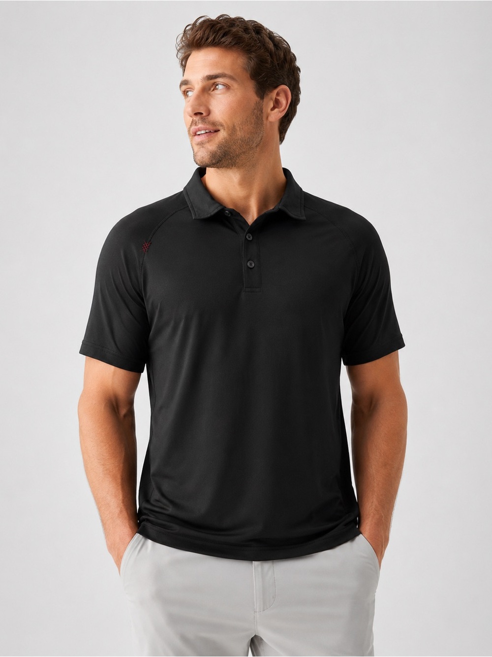 Rhone Polo Shirt Mens Medium Black Performance Stretch Golf Athletic Travel